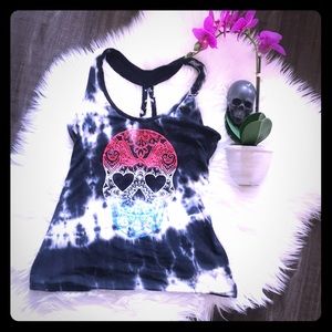No Boundaries Tie Dye Skull Braided Tank